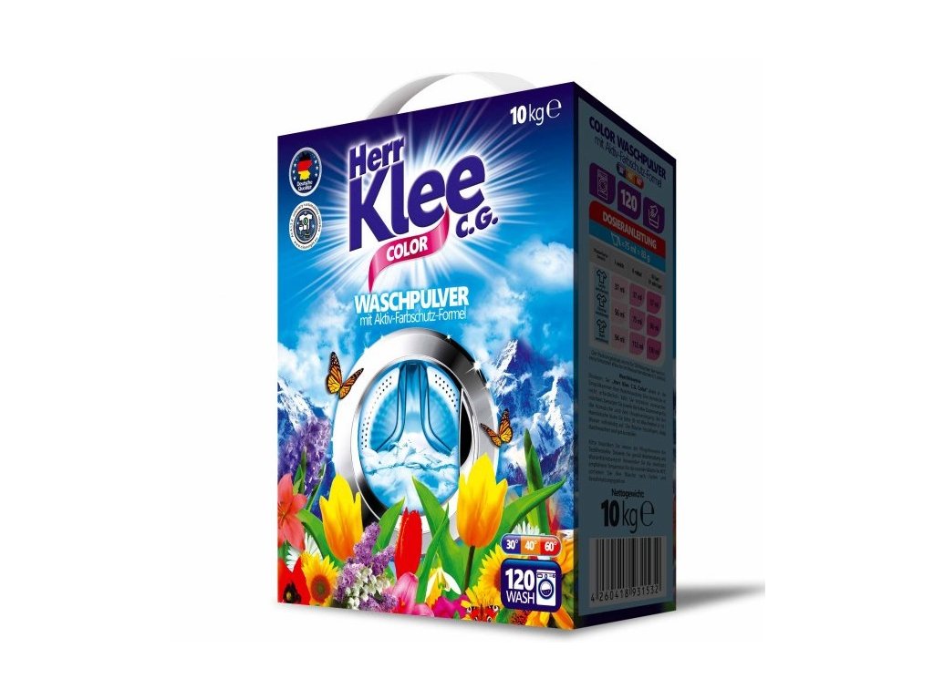 Klee Color prací prášek 10 kg na barevné prádlo 120 pracích dávek.
