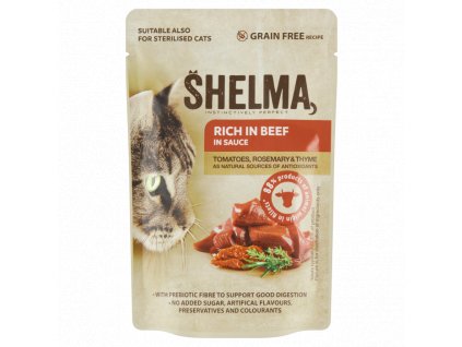 Shelma 85g kapsička kočka s hovězím, rajčaty a bylinkami v omáčce