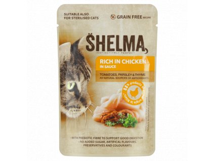 Shelma 85g kapsička kočka s kuřecím, rajčaty a bylinkami v omáčce