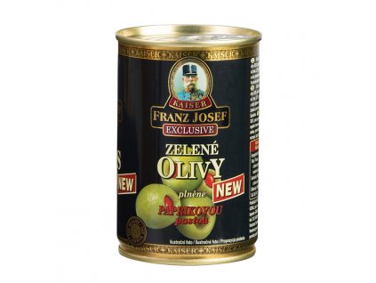Zelené olivy plněné paprikovou pastou ve slaném nálevu 300g