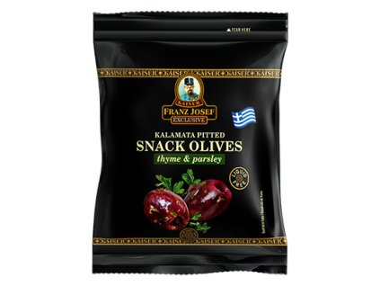 Řecké černé olivy Kalamata bez pecky s tymiánem a petrželkou 70g