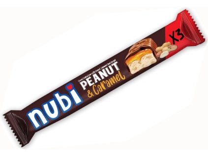 Nubi 75g karamelová tyčinka s nugátem a arašídami celomáčená v kakaové polevě