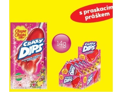 Chupa Chups lízátko s praskacím práškem Crazy Dips Jahoda 14g