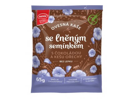 OVESNÁ KAŠE S ČOKOLÁDOU, KEŠU OŘECHY A LNĚNÝM SEMÍNKEM BEZ LEPKU 65 G