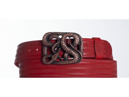 červený kožený opasek had pr