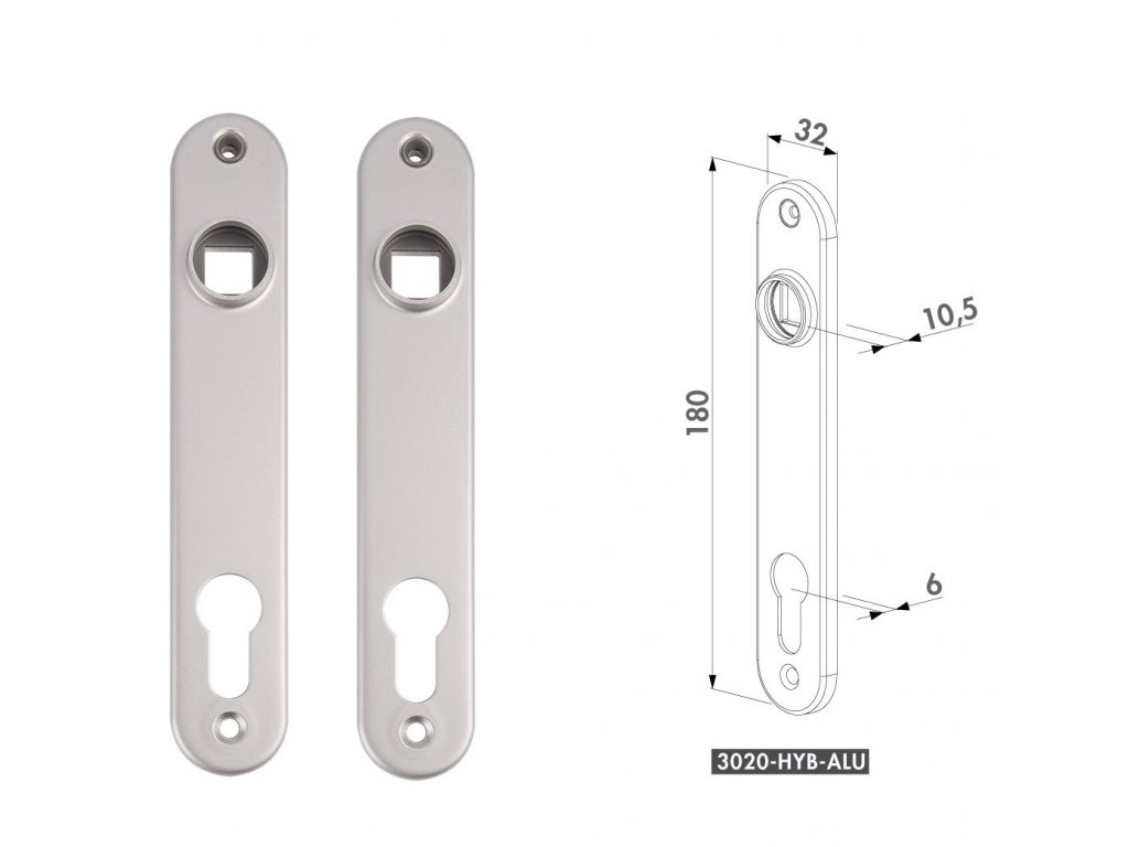 LOCINOX® krycí štítek s otvorem pro kliku a cylindrickou vložku, rozteč 92 mm, materiál: hliník, cena za PÁR