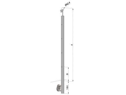 nerezový stĺp, bočné kotvenie, 4 dierový koncový, ľavý, vrch nastaviteľný (ø 42.4x2mm), brúsená nerez K320 /AISI304 (Varianta Priemer výplne: 14, Rozmer B: 130, Uhol u°: 31)