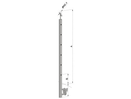 nerezový stĺp, bočné kotvenie, 6 dierový priechodný, vrch nastaviteľný, (ø 42.4x2mm), brúsená nerez K320 /AISI304 (Varianta Priemer výplne: 14, Rozmer B: 130, Uhol u°: 31)
