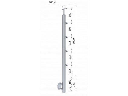 Nerezový sloup, boční kotvení, 4 řadový průchodný, venkovní, vrch pevný (ø 42,4x2 mm), broušená nerez K320 / AISI304