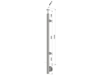 Nerezový sloup, boční kotvení, výplň: sklo, pravý, vrch pevný (ø 42,4x2 mm), broušená nerez K320 / AISI304