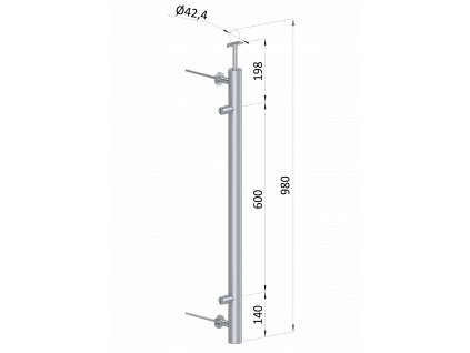 Nerezový sloup, boční kotvení, výplň: plech, levý, vrch pevný, (ø42.4x2 mm), broušená nerez K320 /AISI304