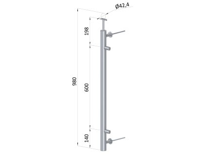 Nerezový sloup, boční kotvení, výplň: plech, pravý, vrch pevný, (ø42.4x2 mm), broušená nerez K320 /AISI304