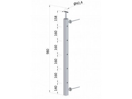 nerezový stĺp na francúzsky balkón, bočné kotvenie, 5 dierový, pravý, vrch pevný, (40x40x2.0mm), brúsená nerez K320 /AISI304 (Priemer výplne 12)