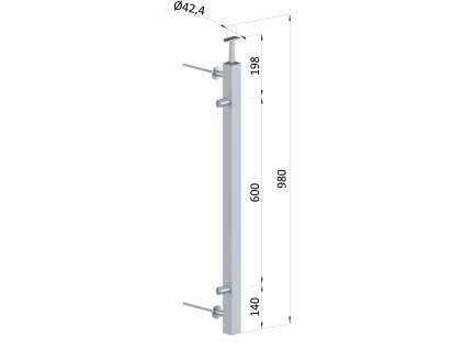 Nerezový sloup, boční kotvení, výplň: sklo, levý, vrch pevný, (40x40x2.0 mm), brousená nerez K320 /AISI304