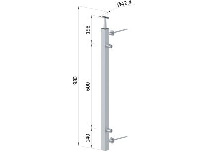 Nerezový sloup, boční kotvení, výplň: sklo, pravý, vrch pevný, (40x40x2.0 mm), brousená nerez K320 /AISI304