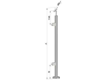 nerezový stĺp, vrchné kotvenie, výplň: sklo, ľavý, vrch nastaviteľný (ø 42.4x2mm), brúsená nerez K320 /AISI304 (Rozmer A 930, Rozmer B 290)