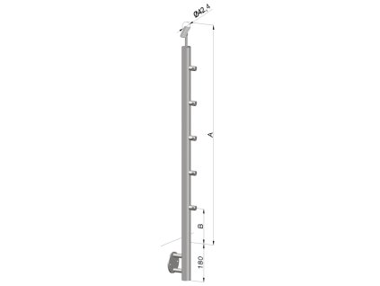 nerezový stĺp, bočné kotvenie, 5 radový priechodný, vonkajší, vrch nastaviteľný (ø 42.4x2mm), brúsená nerez K320 /AISI316 (Rozmer A 930, Rozmer B 290)