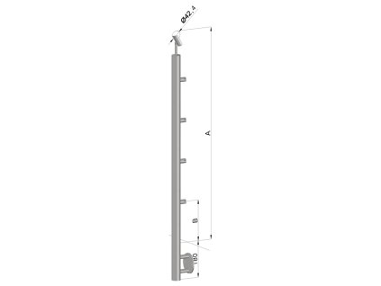 nerezový stĺp, bočné kotvenie, 4 radový priechodný, vnútorný, vrch nastaviteľný (ø 42.4x2mm), brúsená nerez K320 /AISI316 (Rozmer A 930, Rozmer B 290)