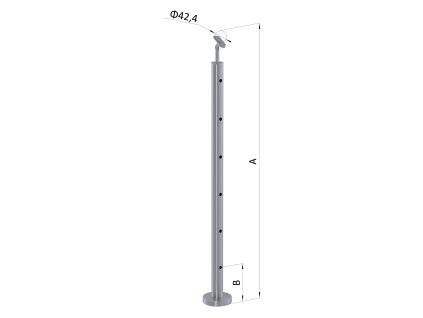 nerezový stĺp, vrchné kotvenie, 6 dierový koncový, vrch nastaviteľný (ø 42.4x2mm), brúsená nerez K320 /AISI316 (Varianta Priemer výplne: 14, Rozmer B: 130, Uhol u°: 31)