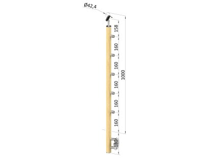 drevený stĺp, bočné kotvenie, 5 radový, priechodný, vnútorný, vrch nastaviteľný (ø 42mm), materiál: buk, brúsený povrch bez náteru (Rozmer A 930, Rozmer B 290)