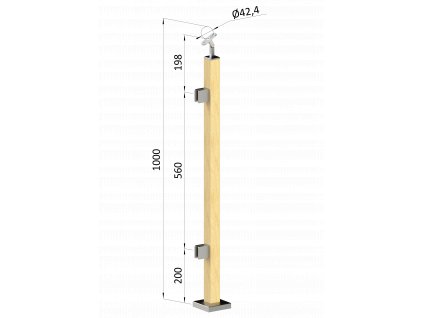 dřevěný sloup, vrchní kotvení, výplň: sklo, levý, vrch nastavitelný (40x40mm), materiál: buk, broušený povrch s nátěrem BORI (bezbarvý)