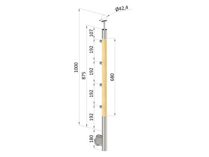 dřevěný sloup, boční kotvení, 4 řadový, průchozí, vnitřní, vrch pevný (ø 42mm), materiál: buk, broušený povrch bez nátěru