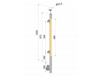 dřevěný sloup, boční kotvení, výplň: sklo, levý, vrch pevný (ø 42mm), materiál: buk, broušený povrch s nátěrem BORI (bezbarvý)