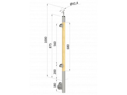 dřevěný sloup, boční kotvení, výplň: sklo, levý, vrch nastavitelný (ø 42mm), materiál: buk, broušený povrch bez nátěru