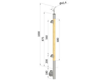 dřevěný sloup, boční kotvení, výplň: sklo, levý, vrch nastavitelný (ø 42mm), materiál: buk, broušený povrch s nátěrem BORI (bezbarvý)