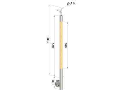 dřevěný sloup, vrchní kotvení, bez výplně, vrch nastavitelný (ø 42mm), materiál: buk, broušený povrch s nátěrem BORI (bezbarvý)
