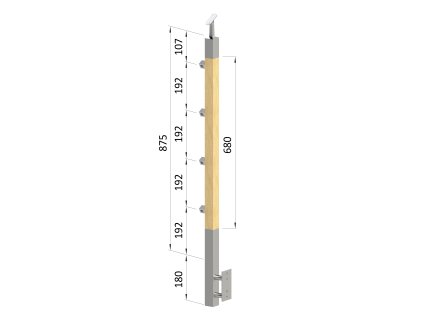 dřevěný sloup, boční kotvení, 4 řadový, průchozí, vnější, vrch nastavitelný (40x40mm), materiál: buk, broušený povrch bez nátěru