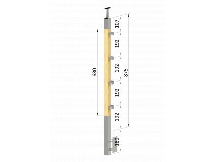 dřevěný sloup, boční kotvení, 4 řadový, průchozí, vnitřní, vrch pevný (40x40mm), materiál: buk, broušený povrch s nátěrem BORI (bezbarvý)