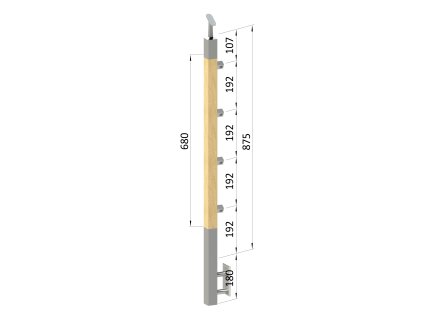 dřevěný sloup, boční kotvení, 4 řadový, průchozí, vnitřní, vrch nastavitelný (40x40mm), materiál: buk, broušený povrch bez nátěru