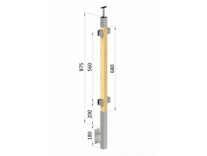 dřevěný sloup, boční kotvení, výplň: sklo, průchozí, vrch pevný (40x40mm), materiál: buk, broušený povrch s nátěrem BORI (bezbarvý)