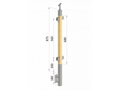dřevěný sloup, boční kotvení, výplň: sklo, průchozí, vrch nastavitelný (40x40mm), materiál: buk, broušený povrch bez nátěru
