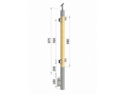 dřevěný sloup, boční kotvení, výplň: sklo, průchozí, vrch nastavitelný (40x40mm), materiál: buk, broušený povrch bez nátěru