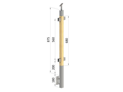 dřevěný sloup, boční kotvení, výplň: sklo, průchozí, vrch nastavitelný (40x40mm), materiál: buk, broušený povrch s nátěrem BORI (bezbarvý)