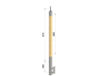 dřevěný sloup, boční kotvení, bez výplně, vršek pevný (40x40mm), materiál: buk, broušený povrch s nátěrem BORI (bezbarvý)