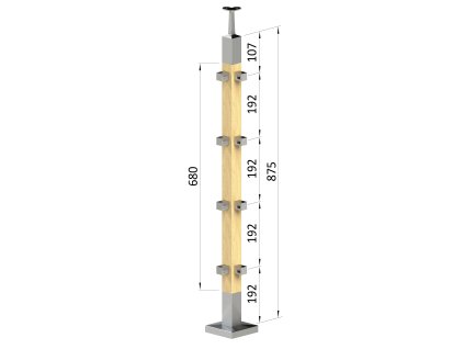 dřevěný sloup, vrchní kotvení, 4 děrový rohový, vrch pevný (40x40mm), materiál: buk, broušený povrch bez nátěru