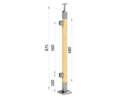 dřevěný sloup, vrchní kotvení, výplň: sklo, levý, vrch pevný (40x40mm), materiál: buk, broušený povrch s nátěrem BORI (bezbarvý)