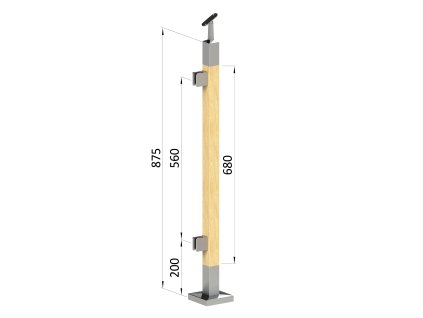 dřevěný sloup, vrchní kotvení, výplň: sklo, levý, vrch nastavitelný (40x40mm), materiál: buk, broušený povrch bez nátěru