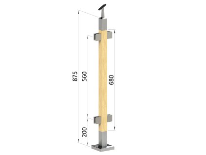 dřevěný sloup, vrchní kotvení, výplň: sklo, průchozí, vrch nastavitelný (40x40mm), materiál: buk, broušený povrch s nátěrem BORI (bezbarvý)