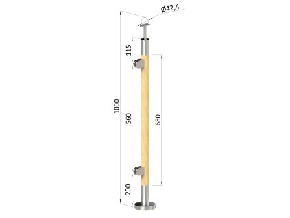 dřevěný sloup, vrchní kotvení, výplň: sklo, levý, vrch pevný (ø 42mm), materiál: buk, broušený povrch s nátěrem BORI (bezbarvý)