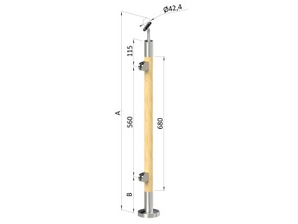dřevěný sloup, vrchní kotvení, výplň: sklo, levý, vrch nastavitelný (ø 42mm), materiál: buk, broušený povrch s nátěrem BORI (bezbarvý)