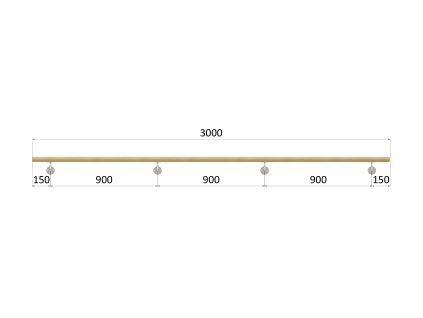 Madlo dřevěné (3000 mm), materiál: buk, broušený povrch s nátěrem BORI (bezbarvý), set: 4ks úchyt, madlo s ukončením