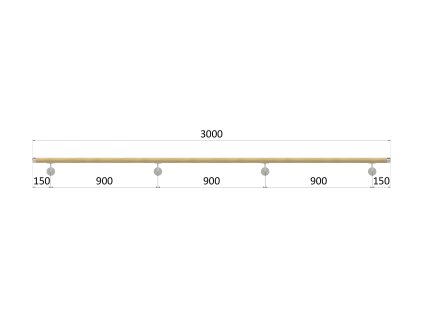 Madlo dřevěné (3000 mm), materiál: buk, broušený povrch bez nátěru, set: 4ks úchyt, madlo s nerezovým ukončením