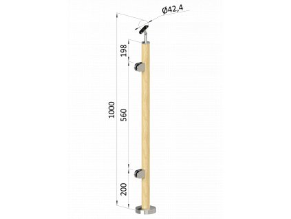 dřevěný sloup, vrchní kotvení, výplň: sklo, levý, vrch nastavitelný (ø