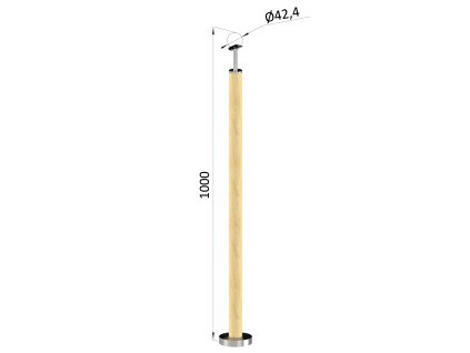 dřevěný sloup, vrchní kotvení, bez výplně, vrch pevný (ø 42mm), materiál: buk, broušený povrch bez nátěru