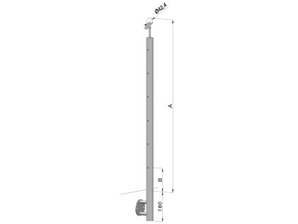 nerezový stĺp, bočné kotvenie, 6 dierový koncový, ľavý, vrch nastaviteľný (ø 42.4x2mm), leštená nerez /AISI304 (Varianta Priemer výplne: 14, Rozmer B: 130, Uhol u°: 31)