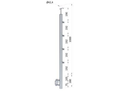 Nerezový sloup, boční kotvení, 4 řadový průchodný, venkovní, vrch pevný (ø 42,4x2 mm), leštěná nerez / AISI304